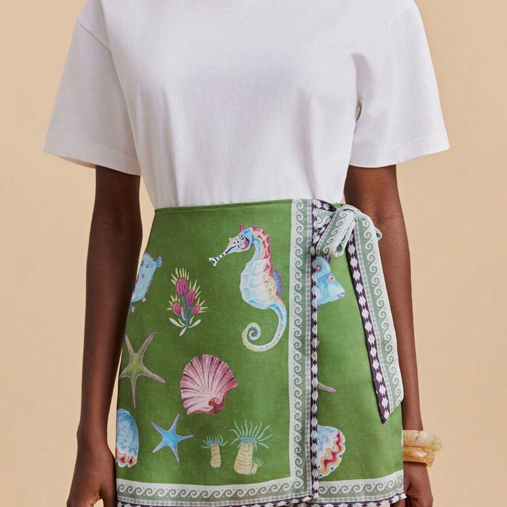 Green Boho Women's Marine Life Print Casual Skirt - Picture 5 of 6